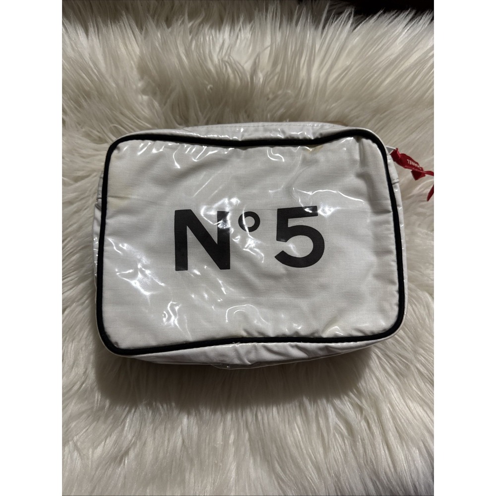 Vintage 1988 Chanel No5 Zip Pouch Makeup Bag Rare White Waterproof